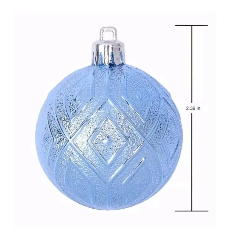 Holiday Time 26 Shatterproof Ornaments Round Sky Blue with 7 Different Designs
